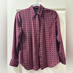100% Silk Women’s Burgundy Checkered Shirt